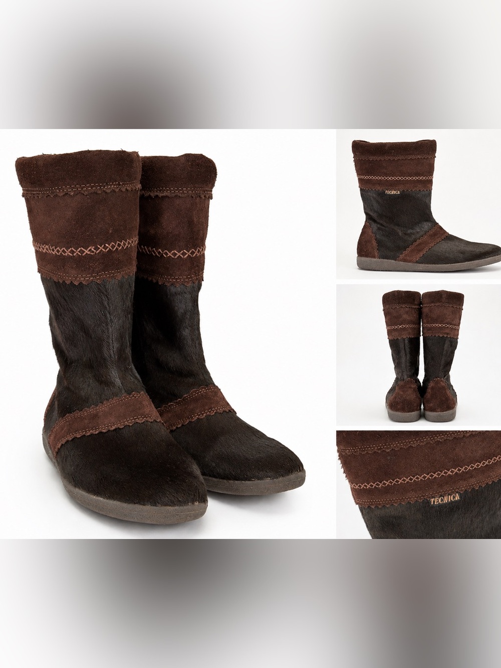 Tecnica Women’s Brown Suede Pony Hair Fur Lined Mid Calf Boots vintage